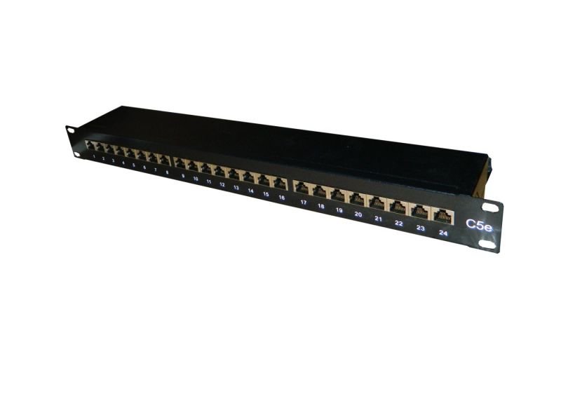 Патч-панель 19", 1U, 24 порта RJ-45, категория 5e, UTP неэкранированная, черная REXANT