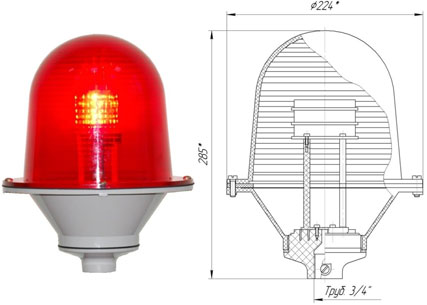 Заградительный огонь «ЗОМ-80LED» >32cd, тип «Б», 30-265V AC/DC, IP54
